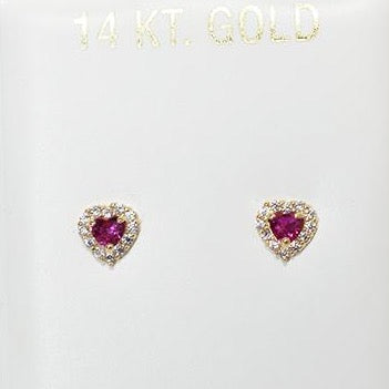 Fuchsia Heart Earrings 14K Gold