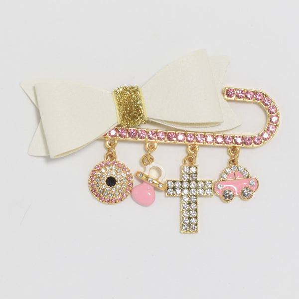 Cross Pink Bow Pin for girls