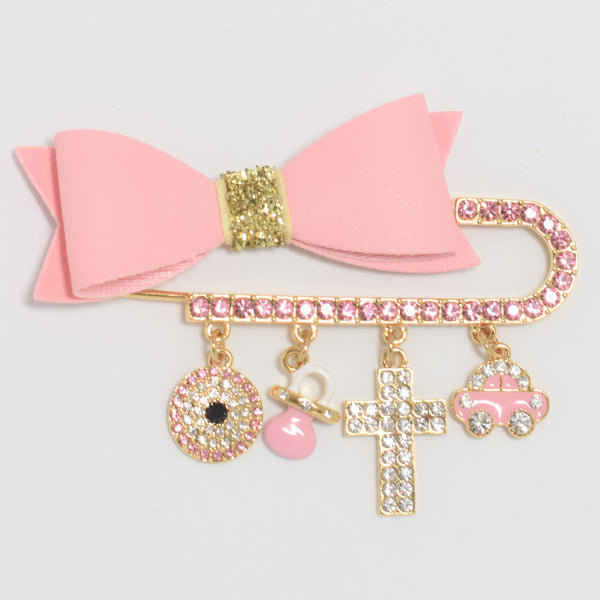 Cross Pink Bow Pin for girls