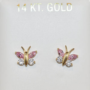 Pink Butterfly Earrings 14K Gold